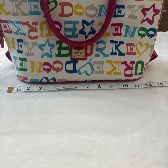 Dooney & Bourke Multicolor Logo Canvas Satchel With Pink Leather Trim & Dust Bag - Picture 9 of 16
